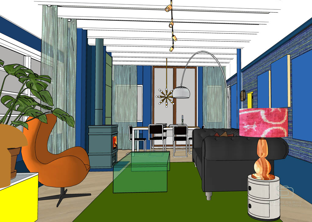 Bij het creëren van een interieur dat perfect aansluit bij jouw wensen, werk ik nauw met je samen. Door regelmatig overleg en een grondige analyse van jouw behoeften, maak ik gedetailleerde 3D-tekeningen en plattegronden. Dit voorbeeld laat zien hoe de woonkamer eruit kan komen te zien na mijn interieuradvies en ontwerp Groesbeek